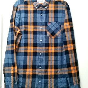 Penquin Munsingwear Cotton Plaid Orange Blue Shirt size Medium Fall